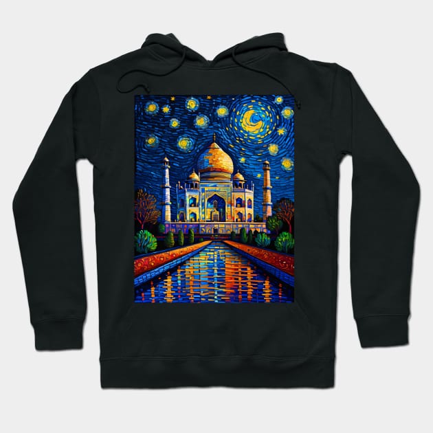 Taj Mahal in Starry Night Hoodie by FUN GOGH